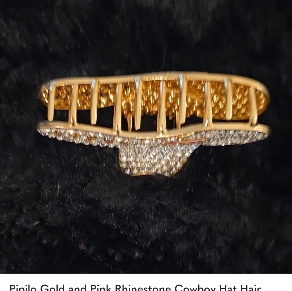 Piper Gold and Pink Crystal Cowboy Hat Hair Clip - Picture 3 of 3